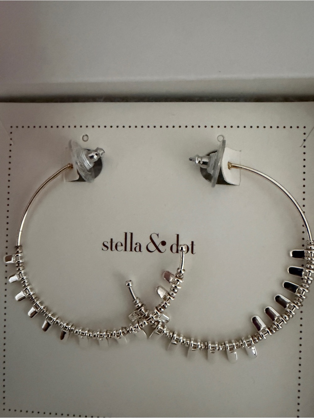 stella & dot Silver Beaded petal Hoop Earrings